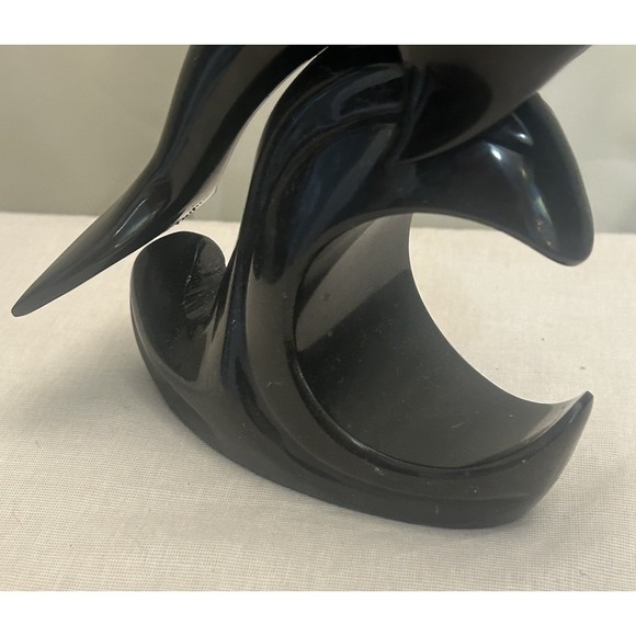 Vintage Black Stone Dolphin Sculpture Marble Style Carved Figurine Nautical MCM - Picture 4 of 5